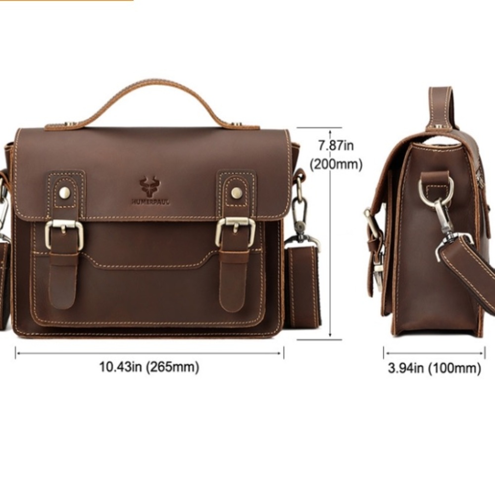 Humerpaul Leather Crossbody Messenger Bag Brown Commuter Satchel Brown NWT - Picture 13 of 14